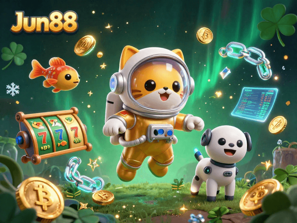 Engage in thrilling gameplay with Jun88 featuring an astronaut cat in a cosmic casino adventure.