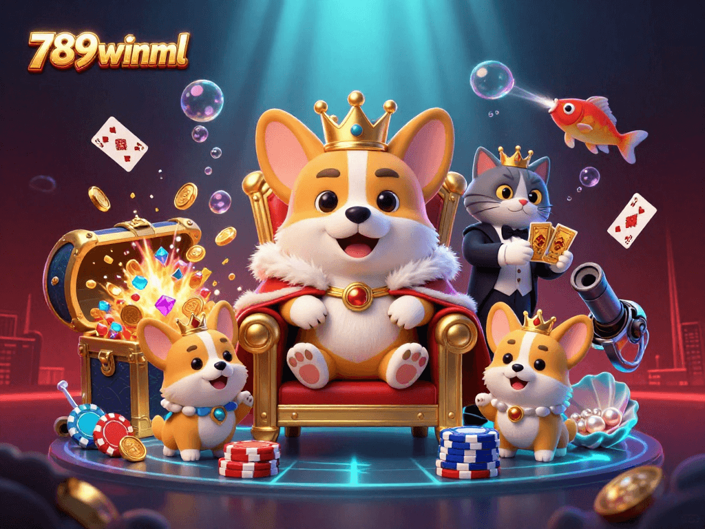 Experience winning with 789winml as a royal corgi reigns over a colorful underwater casino scene.
