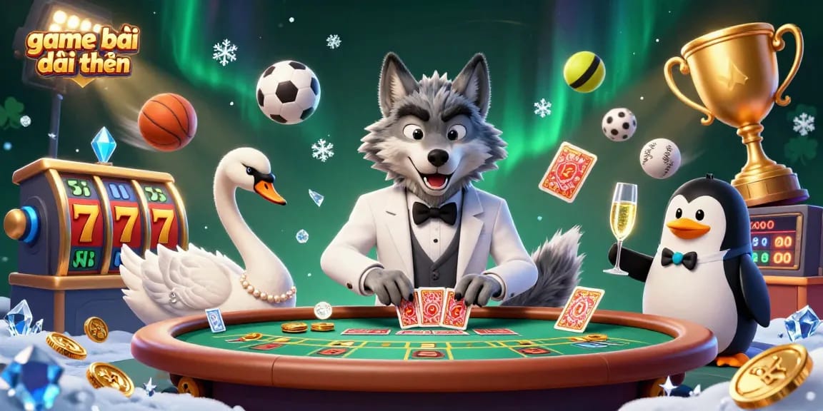 Experience thrilling game bài đổi thưởng with stylish characters enjoying baccarat and vibrant casino elements.