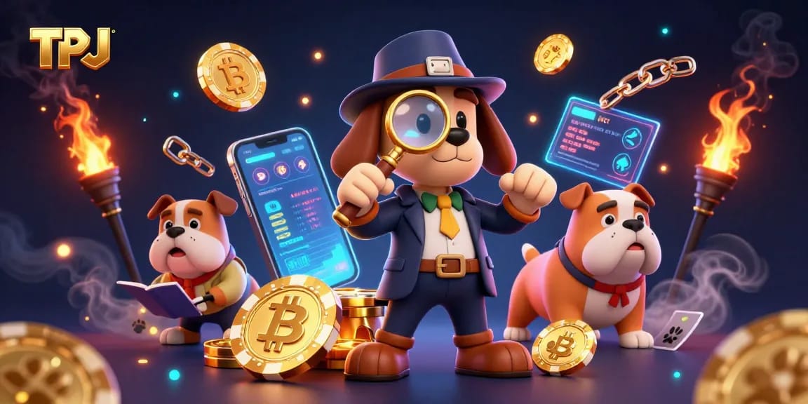 Investigate TPJ poker strategies with a detective character uncovering clues in a dynamic gambling scene.