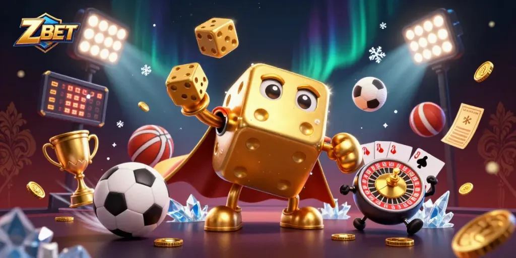 Z BET offers an immersive gaming experience with dynamic scenes featuring colorful sports elements and exciting casino activity.