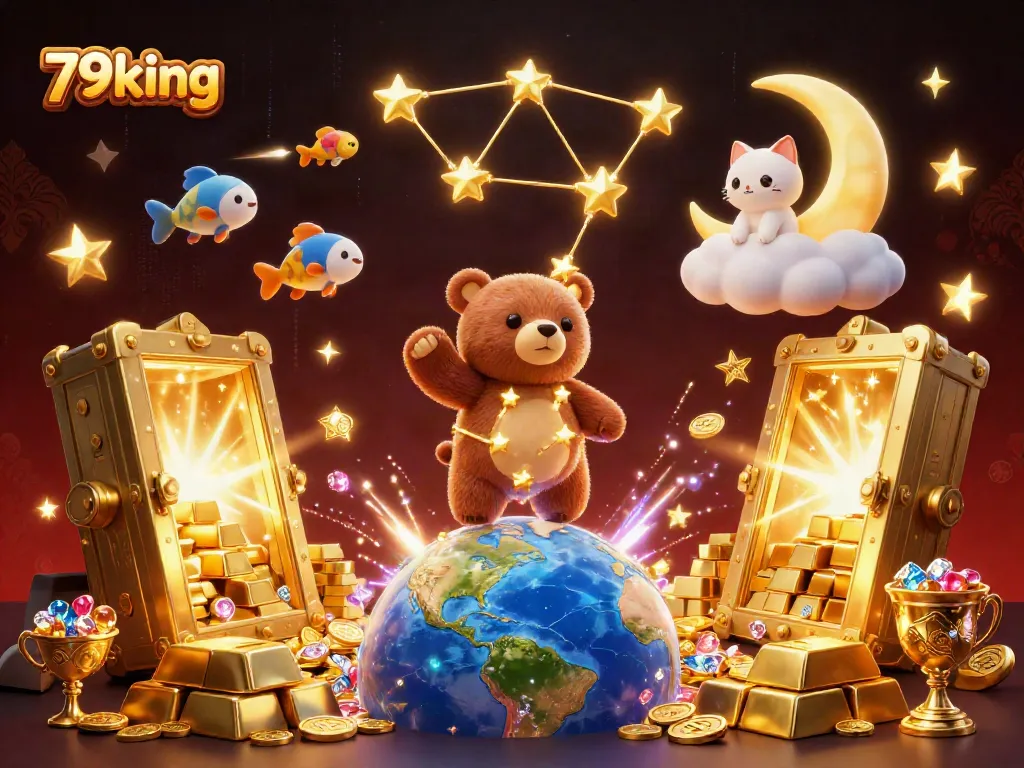 Catch coins with 79king in this vibrant, colorful casino-themed 3D scene.