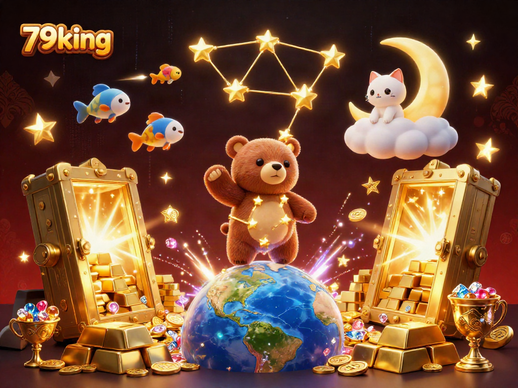 Catch coins with 79king in this vibrant, colorful casino-themed 3D scene.