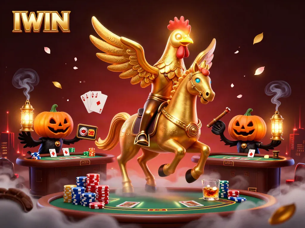 IWIN showcases a thrilling casino scene with energetic characters and poker elements.