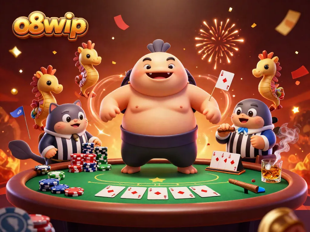 Experience the excitement of o8vvip with a dynamic underwater casino scene featuring a fugu champion and colorful poker elements.