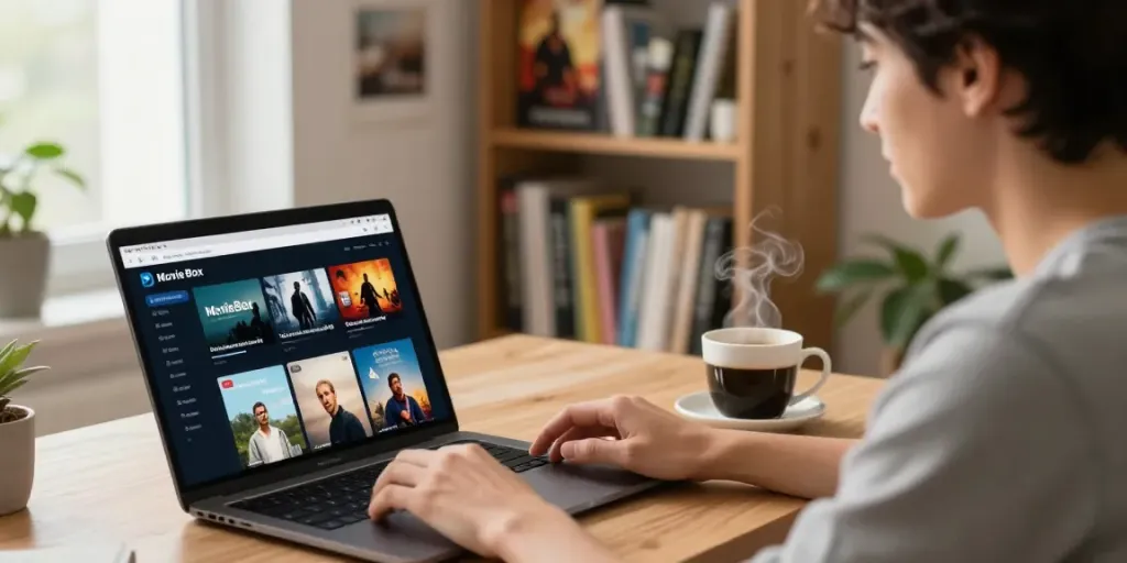Engaging with the movie box older version apk download on a smartphone in a cozy home workspace.