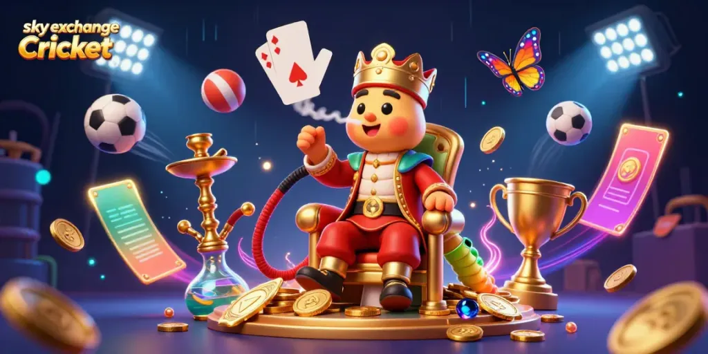 Engage in sky exchange Cricket betting with dynamic sports elements and a colorful casino theme.