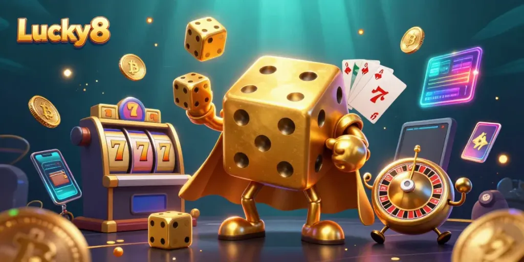 Experience the magical Lucky8 world of gaming with vibrant 3D casino characters and elements.