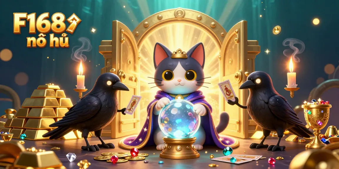 Experience F168 nổ hũ with a vibrant, action-packed casino scene featuring mystical characters and treasure.