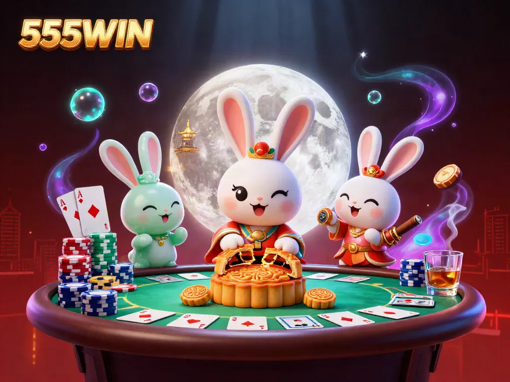 Experience the thrill at 555WIN with a captivating 3D illustration of joyful gameplay in a casino atmosphere.