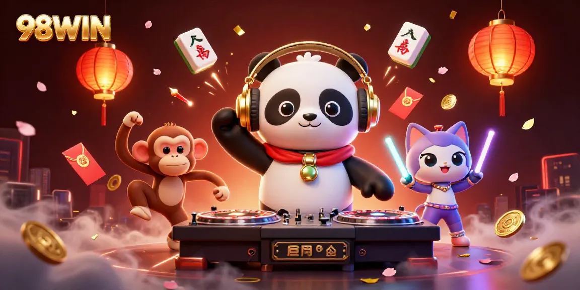 Engage in thrilling gameplay with the vibrant 98WIN casino scene featuring dynamic characters.