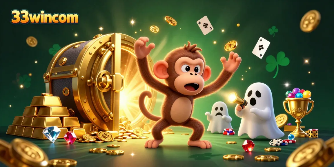 Experience thrilling action at 33wincom as a playful poltergeist monkey juggles gold in an exciting casino.