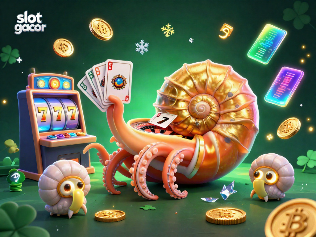 Engage in thrilling slot gacor gameplay with colorful reels and vibrant crypto elements in this dynamic 3D scene.