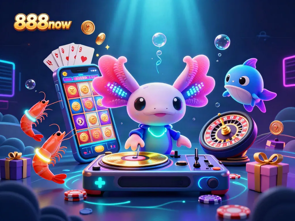 Play slots and win with 888now's exciting underwater casino illustration.