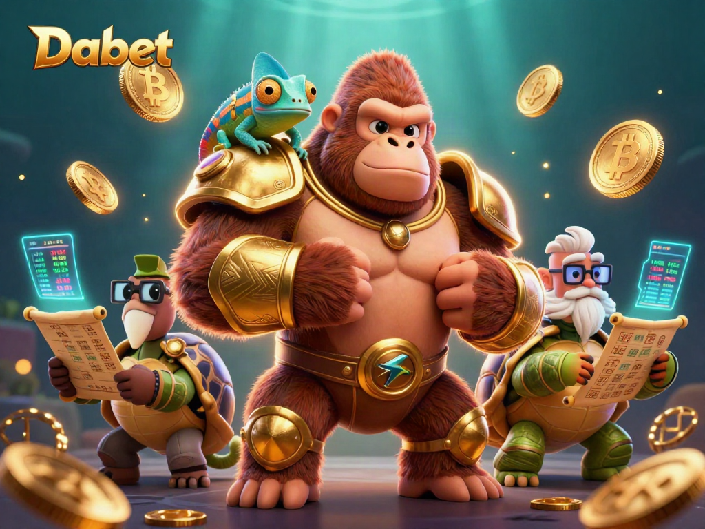Dabet offers an engaging gambling experience with vibrant visuals featuring a powerful gorilla king and crypto elements.