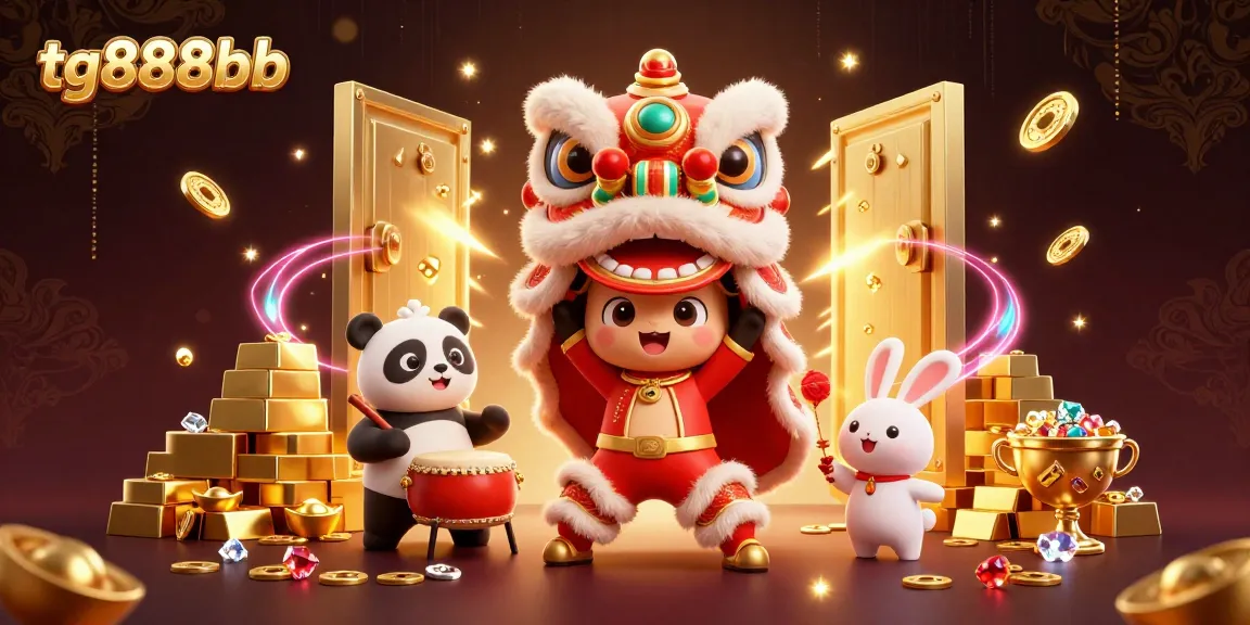 Celebrate with tc888bb in this vibrant 3D casino scene featuring colorful characters and dazzling treasures.