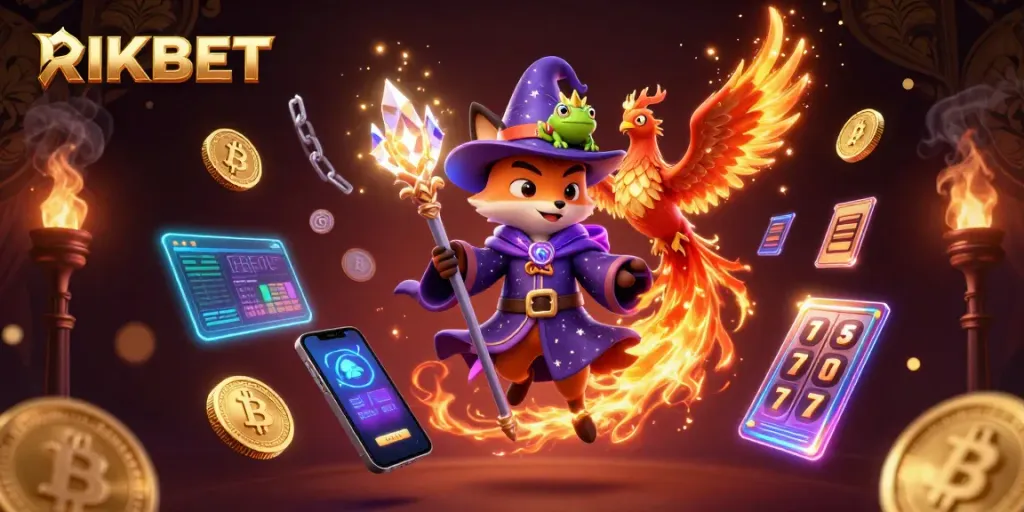 Experience thrilling gaming adventures with RIKBET in this vibrant 3D casino illustration.