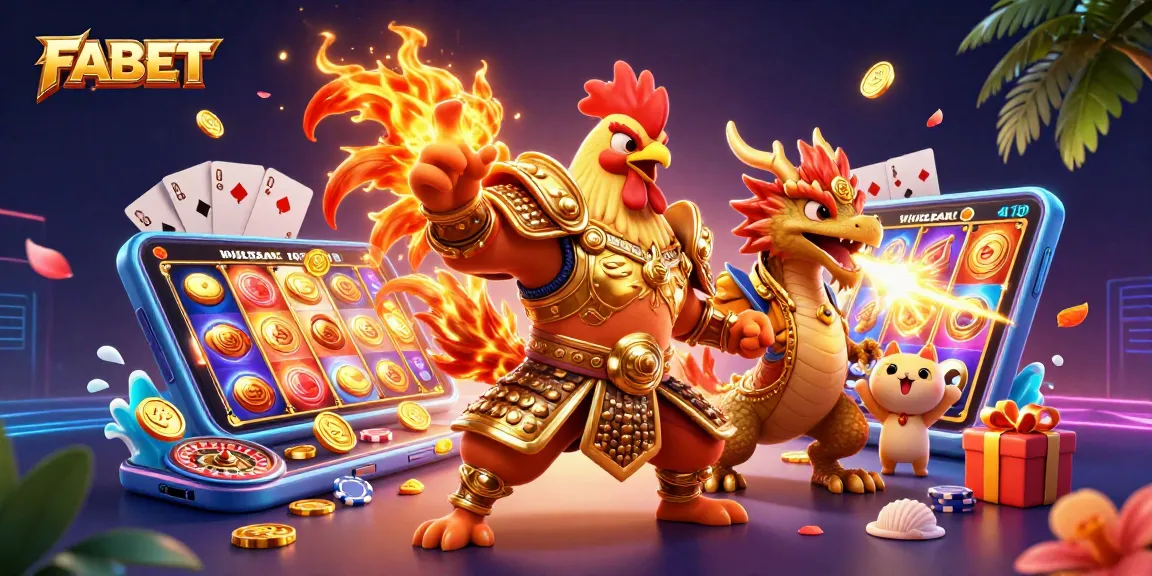 FABET's exciting gaming experience features vibrant characters against a dynamic casino backdrop.
