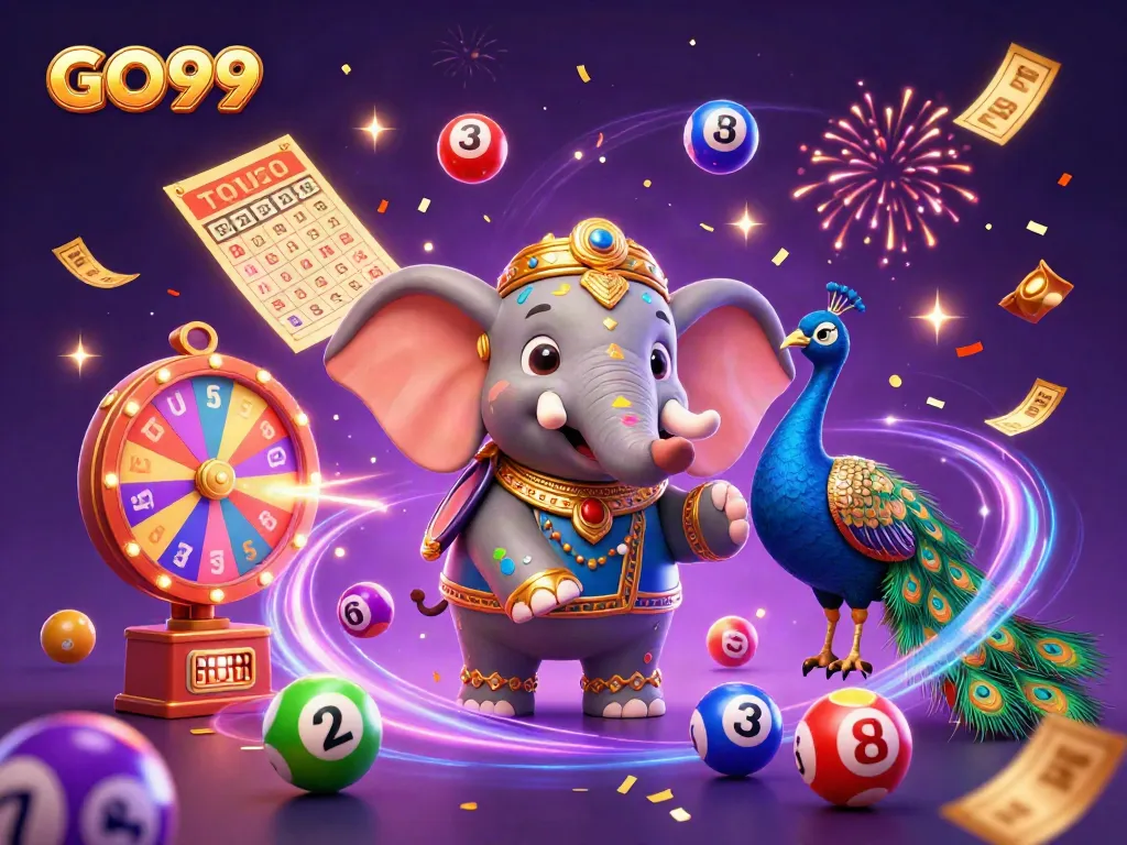 Spin and win with GO99, featuring dynamic games amidst colorful elements and festive atmosphere.