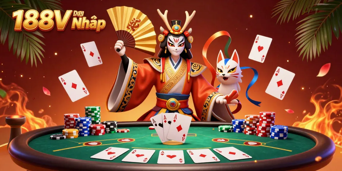 Play and win at 188V Đăng Nhập with vibrant poker action surrounded by colorful elements.