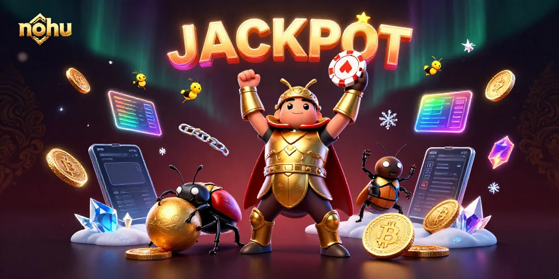 Experience nohu gaming with a victorious golden armored beetle in a vibrant casino scene.