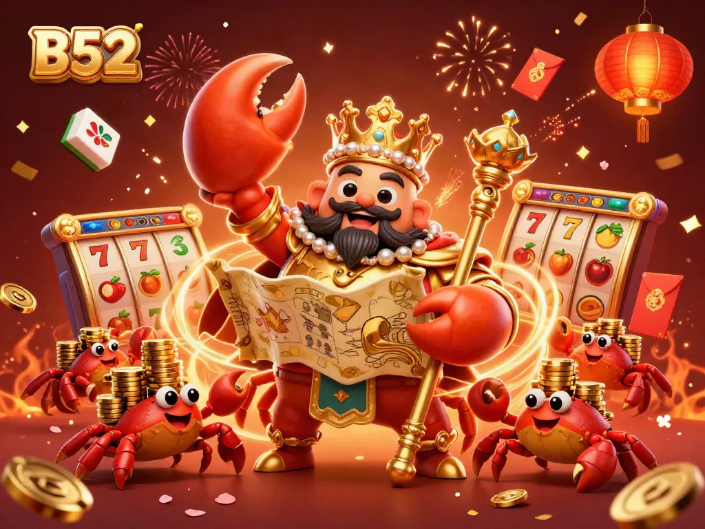 B52 gaming scene showcasing a golden crab emperor themed around casino fun with vibrant elements