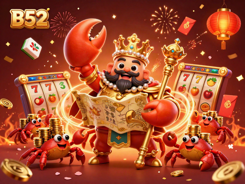 B52 gaming scene showcasing a golden crab emperor themed around casino fun with vibrant elements