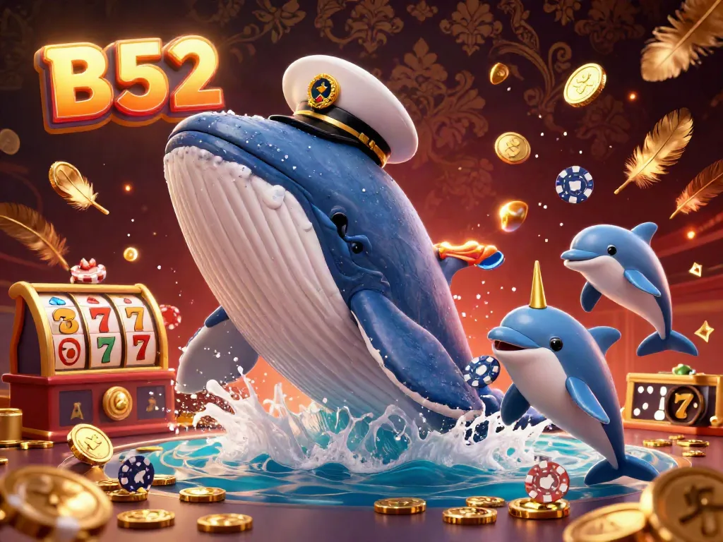 Experience B52's dynamic casino atmosphere with a captivating whale and playful dolphins surrounded by slot game elements.