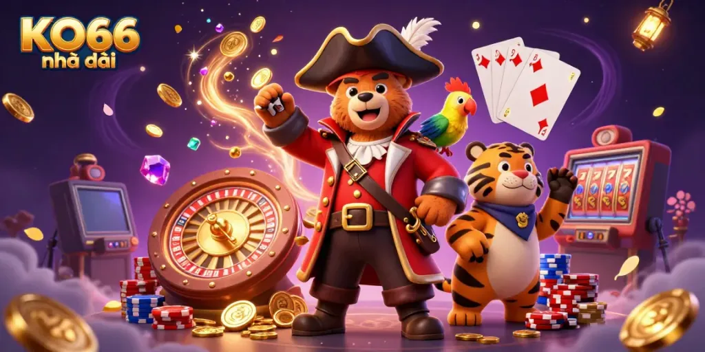 Spin to win at KO66 nhà cái with thrilling 3D casino characters and vibrant game elements.