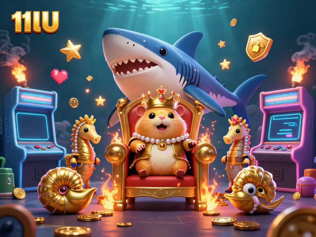 Experience thrill and excitement at 11UU with a golden hamster king in a vibrant gaming scene.