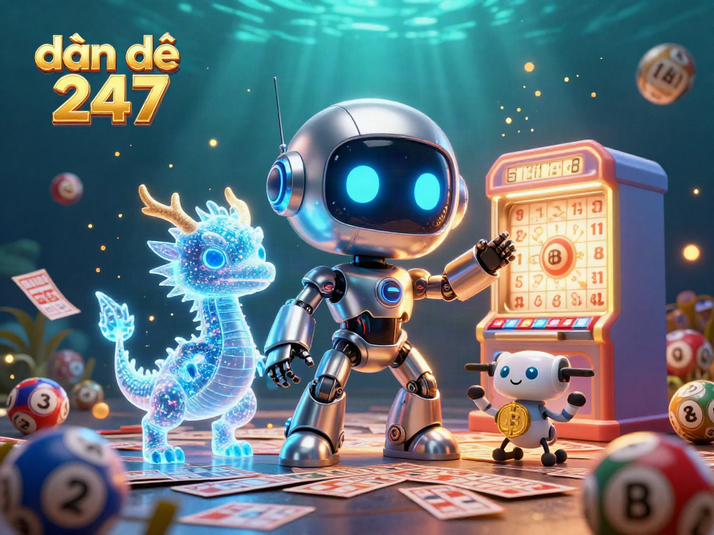 Enhance your chances with dàn đề 247 featuring vibrant 3D illustration of lottery excitement and innovative characters.