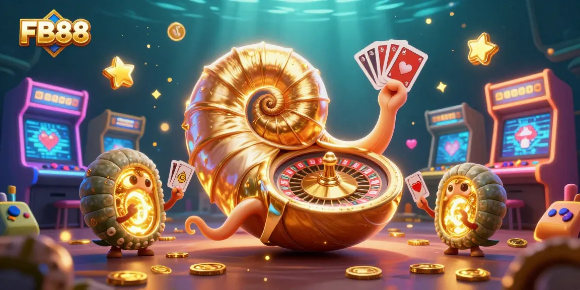 Experience the thrill of FB88 with an ancient nautilus roulette wheel and glowing ammonite companions.