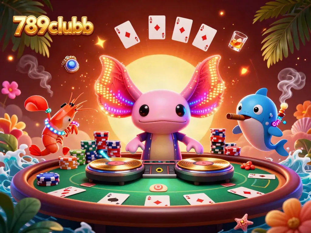 Engage with the vibrant spectacle at 789clubb's neon underwater casino, featuring dynamic characters.