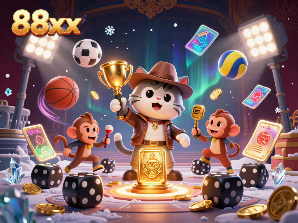 Engaging scene of the explorer cat and monkey companion discovering a golden artifact in a vibrant 88xx casino adventure.