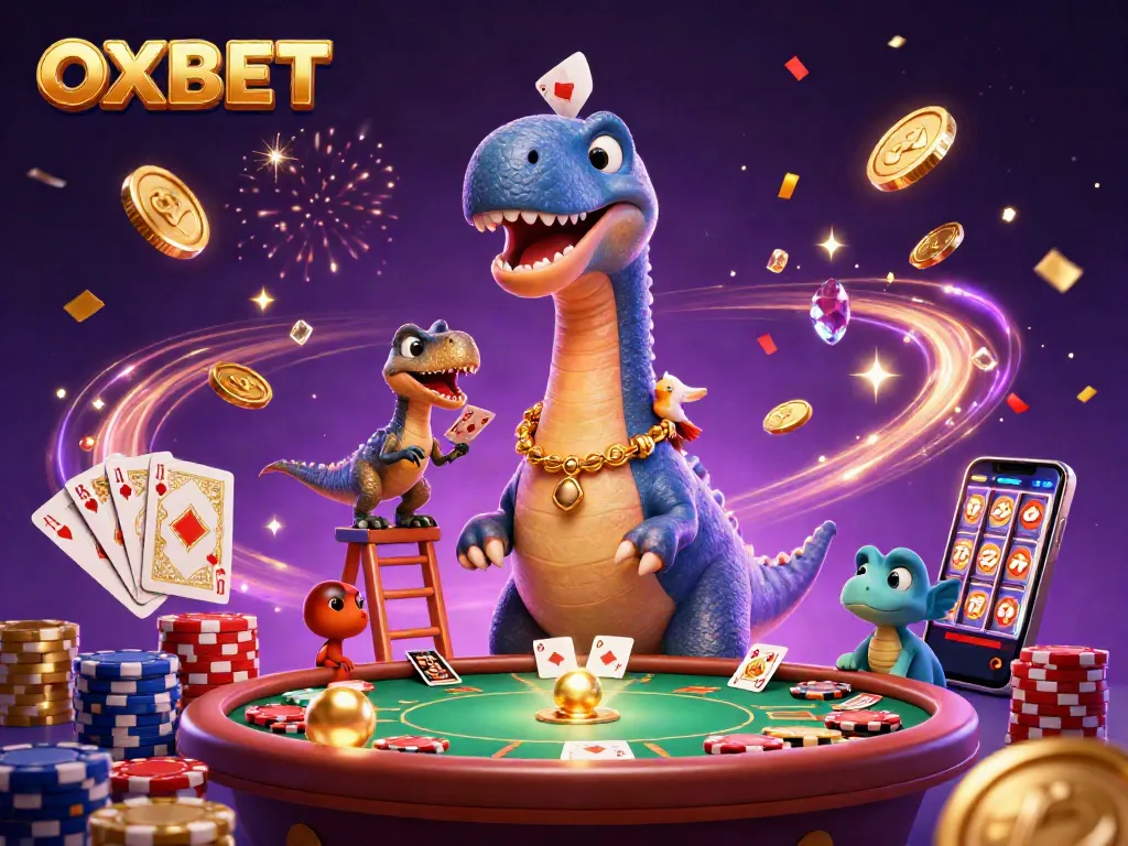 Experience the excitement of OXBET's vibrant casino scene with lively characters and stunning game elements.